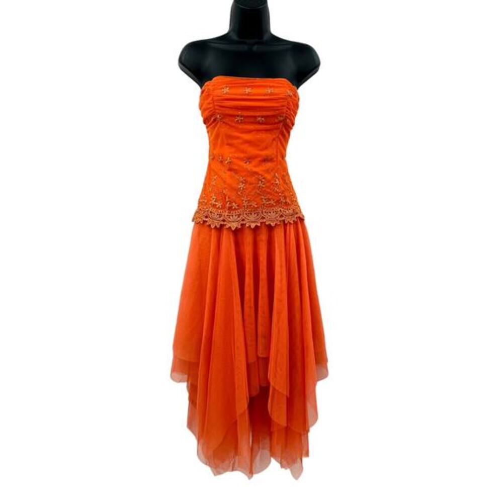 Morgan & co Y2K orange strapless handkerchief dress‎